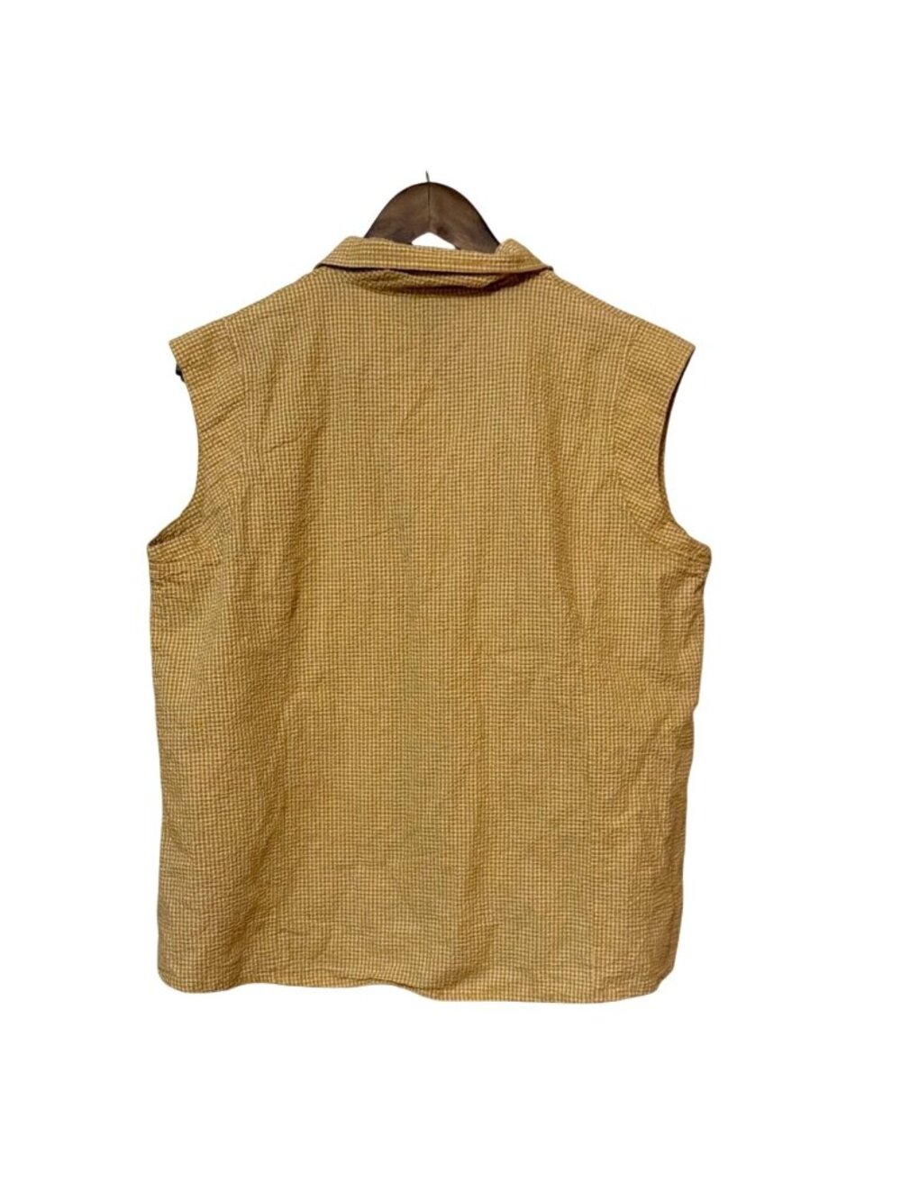 Vtg Seersucker Woolrich XL Sleeveless Button-Up Yellow Gingham Shirt Casual - Picture 3 of 6